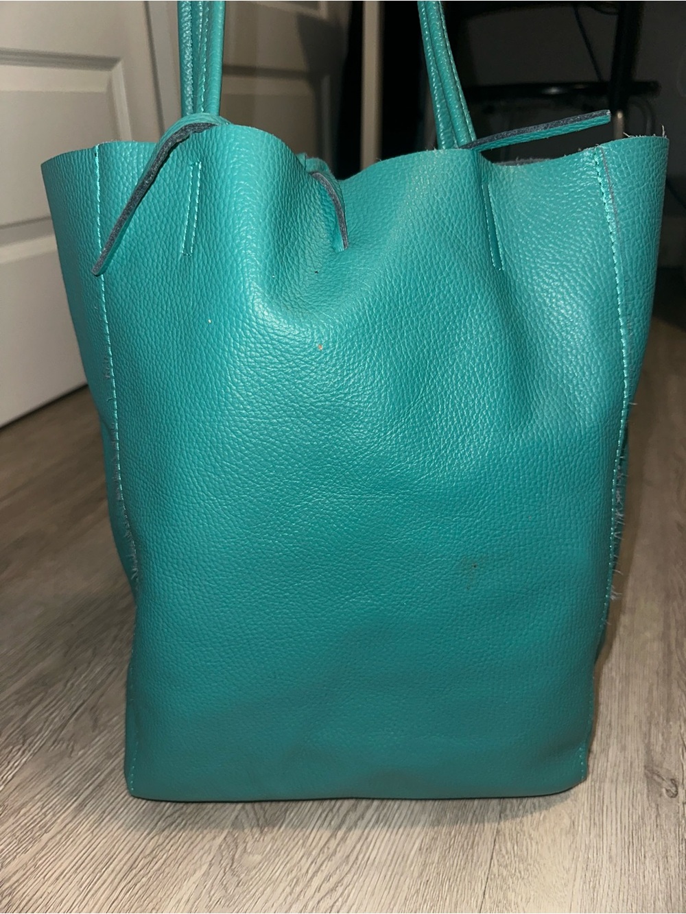 Borse in Pelle Turquoise Pebble Leather Shoulder Tote Bag Purse